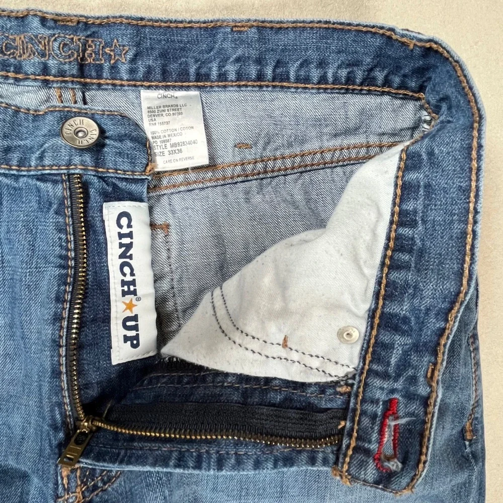 Cinch Jeans Men 33x36 Blue Medium Wash Straight Leg Stitching Western Cowboy